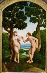 Aadam ja Eeva paratiisissa (tempera paneelissa)